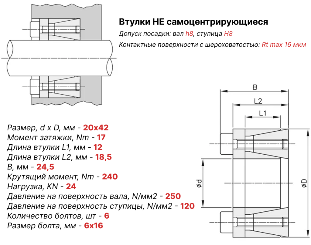 Чертеж втулка зажимная ВК45 20х42 Чертеж втулка зажимная ВК45 20х42