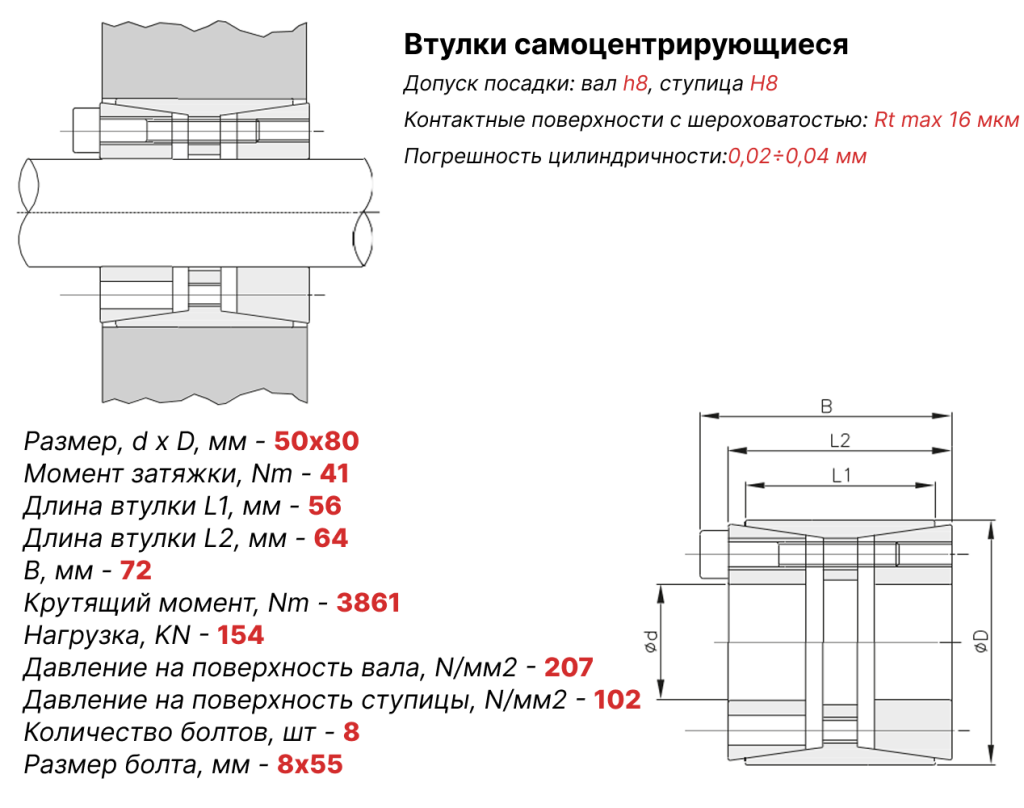 Чертеж втулка зажимная 50х80 Чертеж втулка зажимная 50х80
